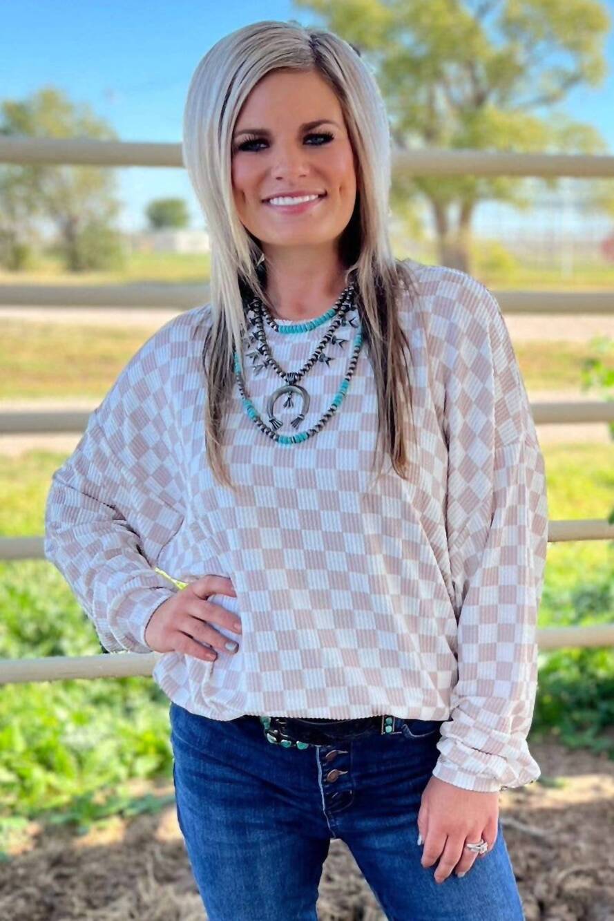 NEW STERLING KREEK ready or not top in tan and white